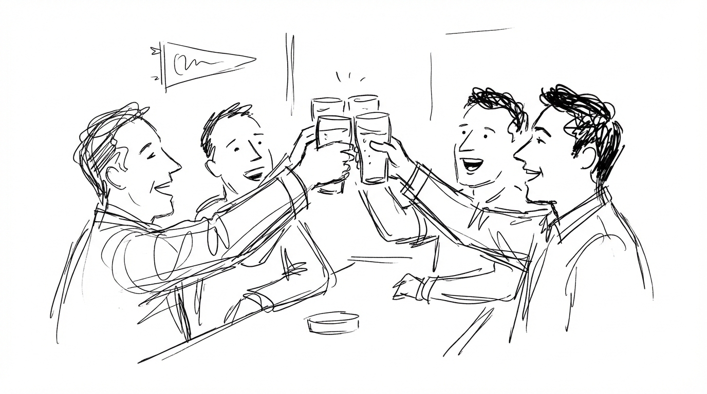Friends clinking beer glasses at a sports bar