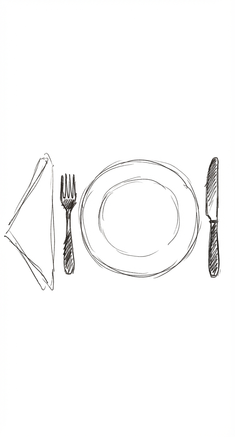 Place setting with plate, fork and knife